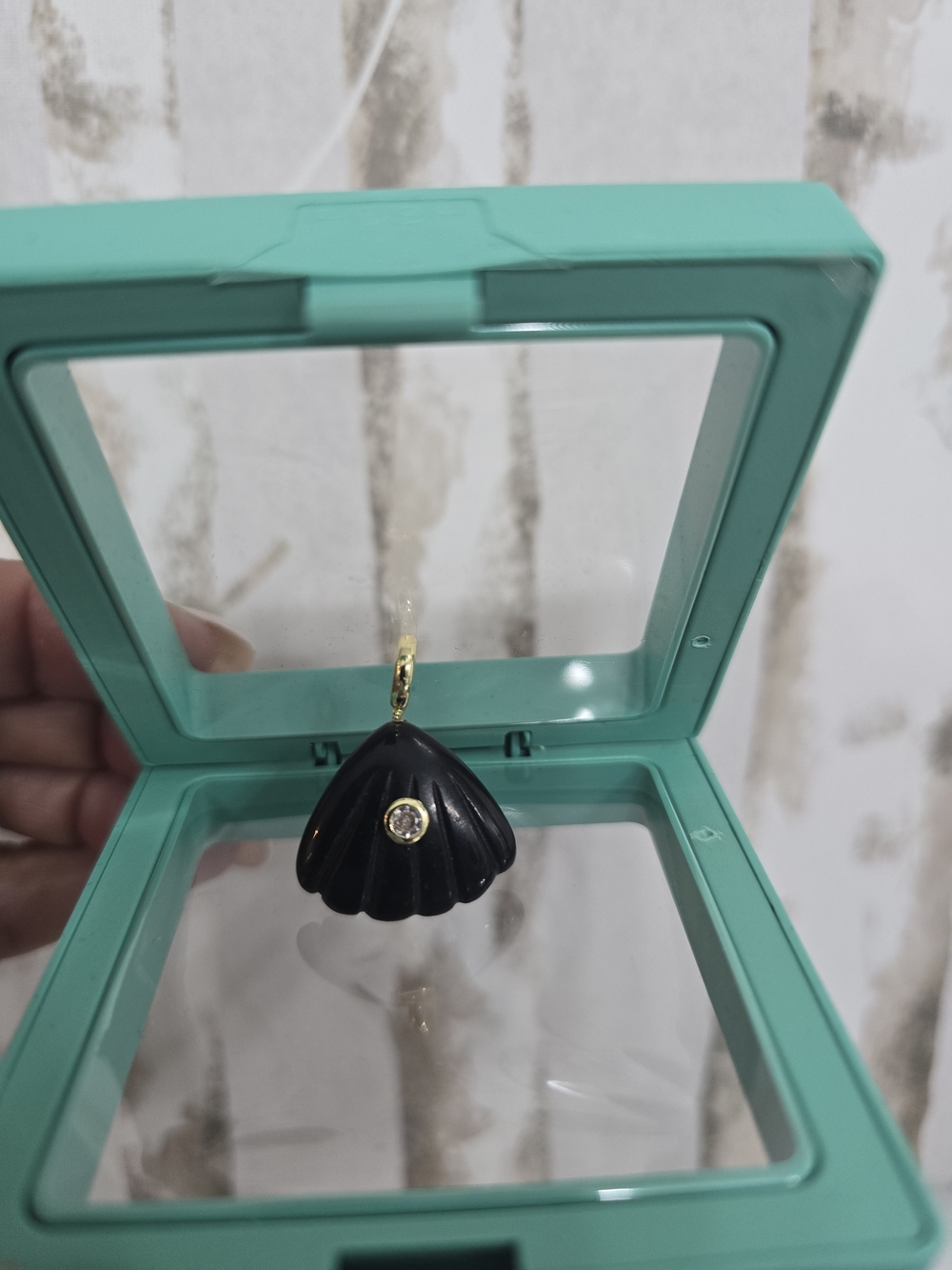 Black Onyx Shell Pendant Charm with Gold Accent
